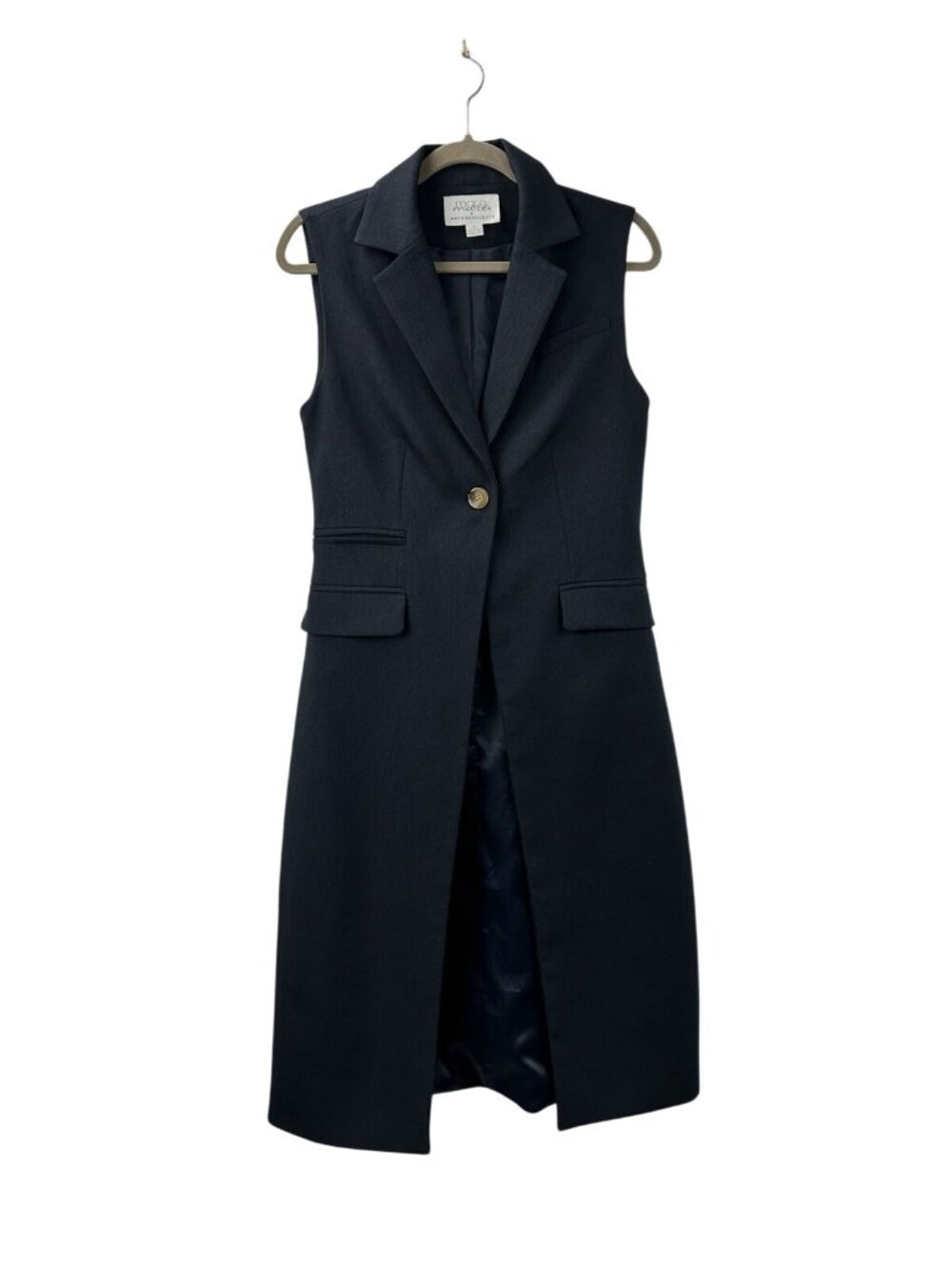 MARE MARE X ANTHROPOLOGIE Women’s Small Navy/Marin Long-line Button Dressy Vest - Picture 12 of 16
